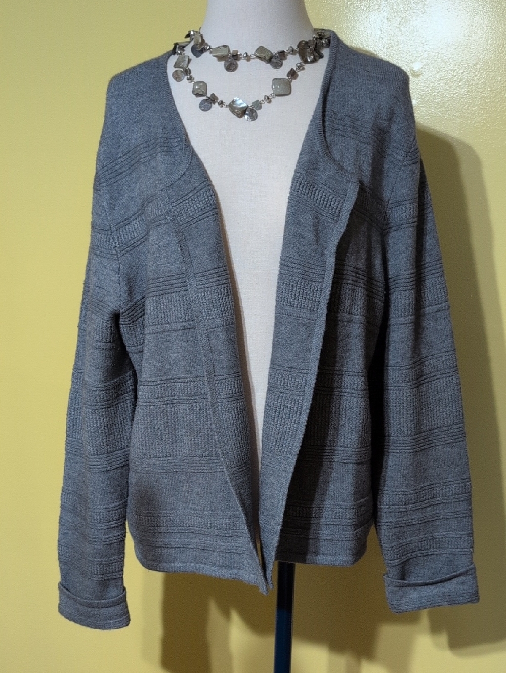 Elle Gray Open-Front Knit Cardigan